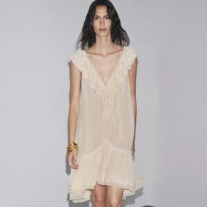 Zara Cream Ruffle V‑Neck Midi Dress